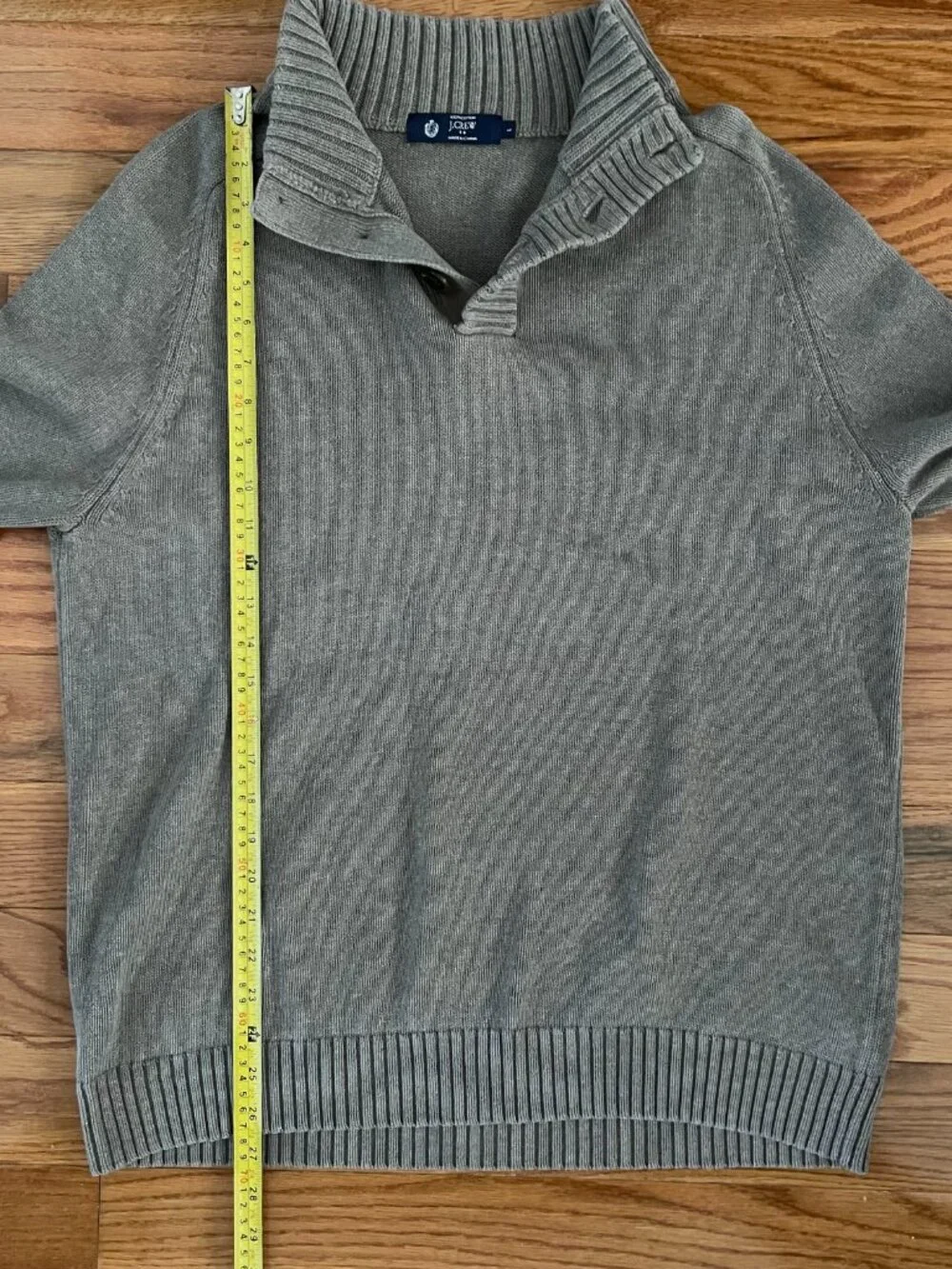 J. Crew Factory Cotton Henley Pullover Sweater Mens Large Gray Mock Neck 21719